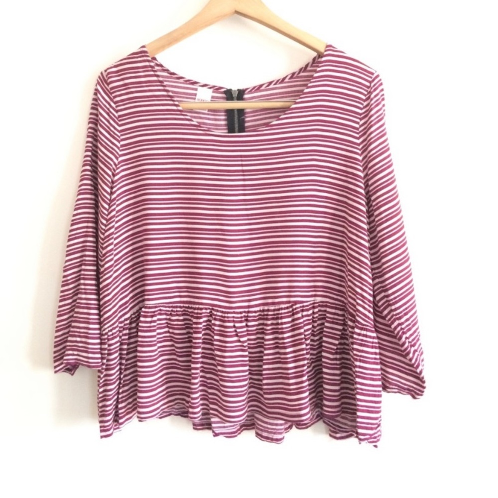 Bongo Pinstriped Peplum Style Blouse with Red Stripes